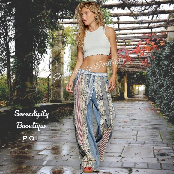 POL Boho Grunge 90s Throwback Denim Extreme Oversized Raw Edge Distressed Jeans - Picture 2 of 11